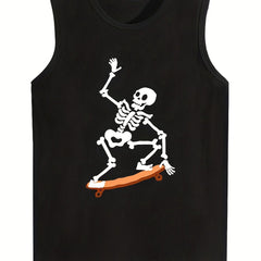 Boy's Skeleton Print Sleeveless Shirt for Summer