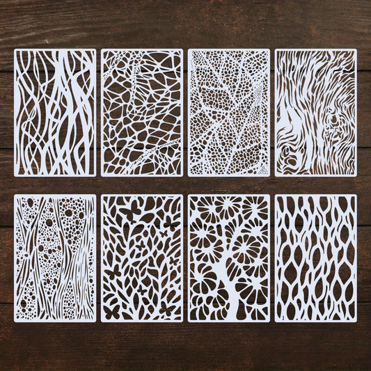 8pcs Art Texture Painting Stencils Reusable Plastic Stencils Laser Cut Template