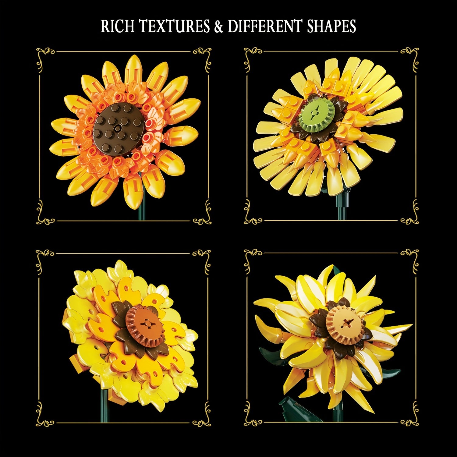 1328pcs Sunflower Building Block Bouquet Vase Model Toy Set