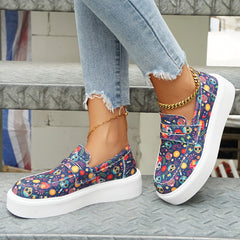 Skull & Flower Print Slip-On Sneakers for Women