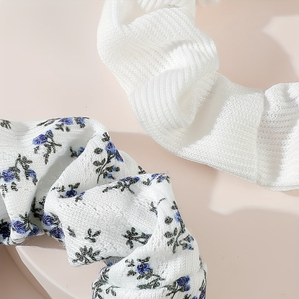 2 Pcs Floral Print Scrunchies Hairbands Ponytail Holder Elastic Hair Ties
