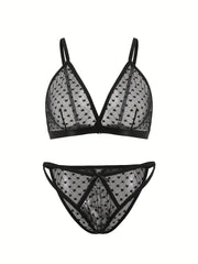  Heart Print Sheer Lingerie Set Sexy Plus