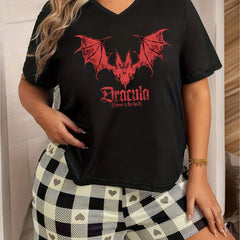  Gothic Loungewear Top Women's Bat Print Short SL