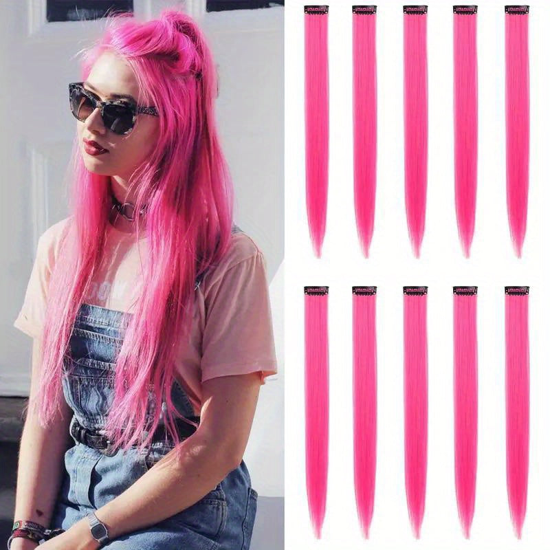10pcs Girl's Colored Hair Extensions for Party Highlights Cosplay Hairpin