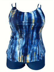  Tie Dye Striped Tankini Set Round Neck Cami Top