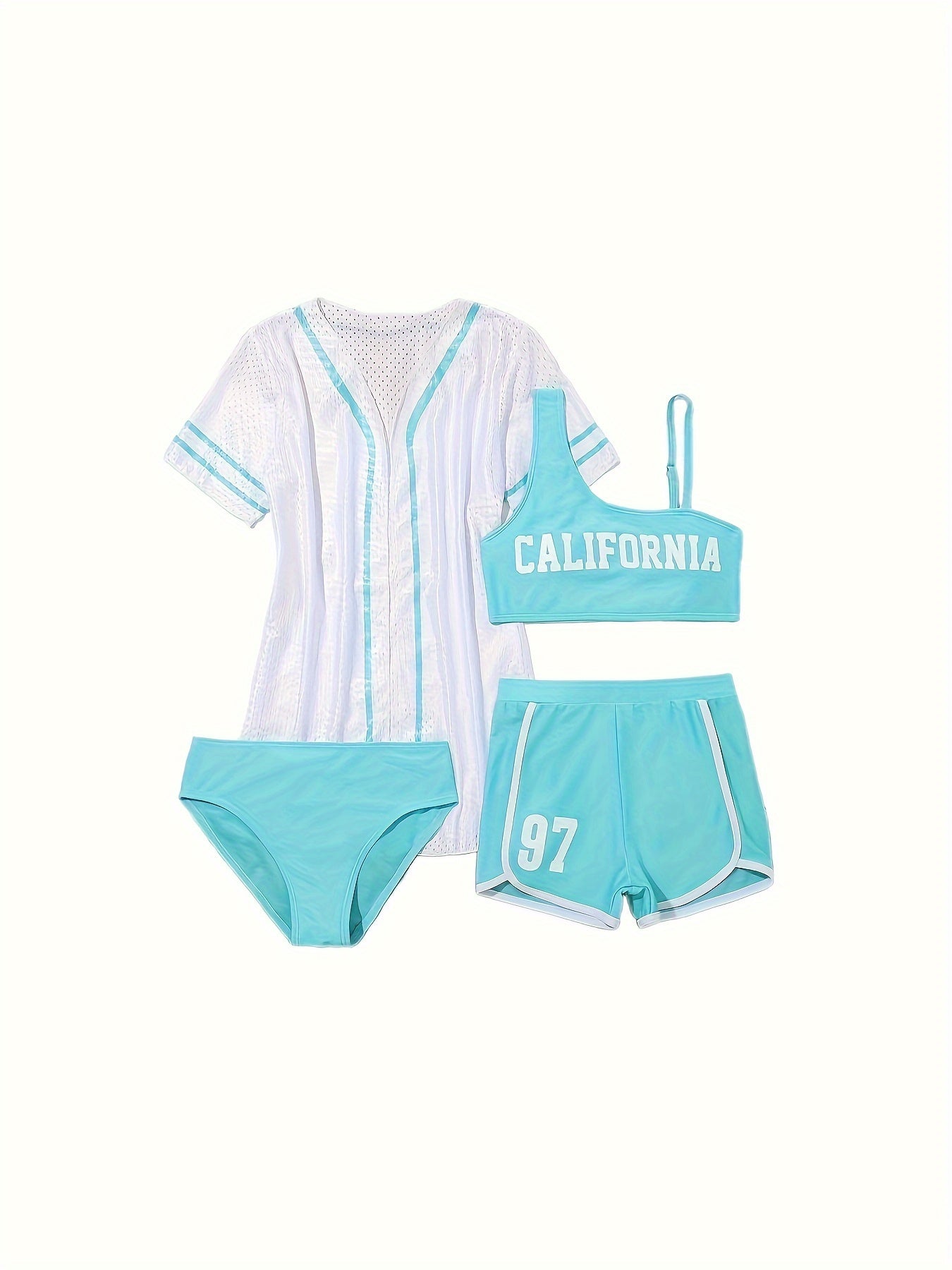 4pcs California Print Swimwear Set for Girls