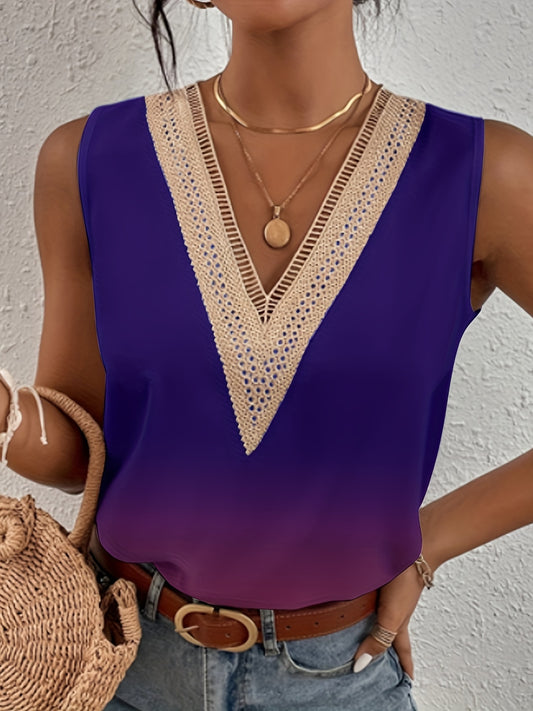 Lace Trim Tank Top Gradient Sleeveless Summer Top