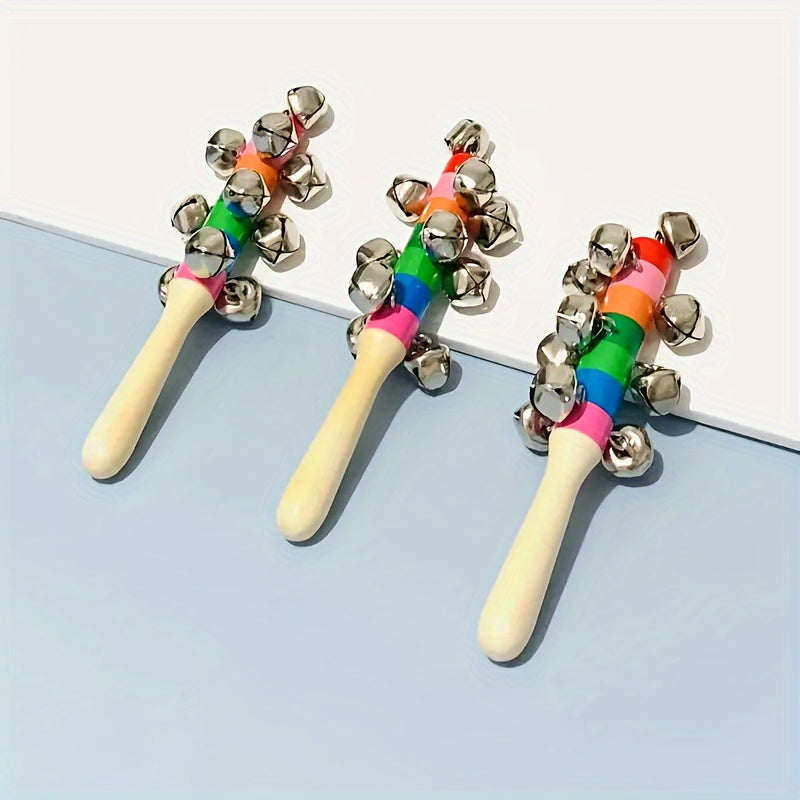 Wooden Colored Hand Tambourine Rainbow Instrument Bell