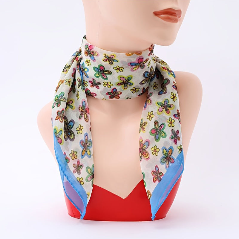 Thin Chiffon Scarf Women's Neckerchief Small Flowers Print Neck Scarves Hair Tie