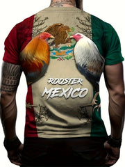 MEXICO Rooster Pattern Print Men's Short Sleeve T Shirt