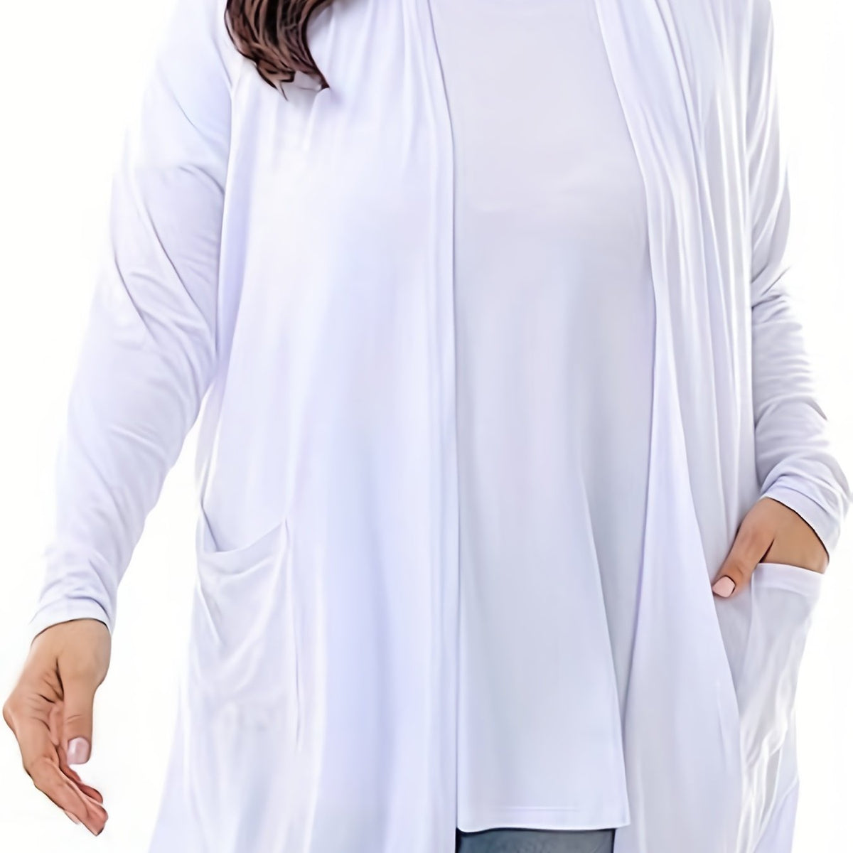  Solid Long Sleeve Open Front Cardigan With Pockets