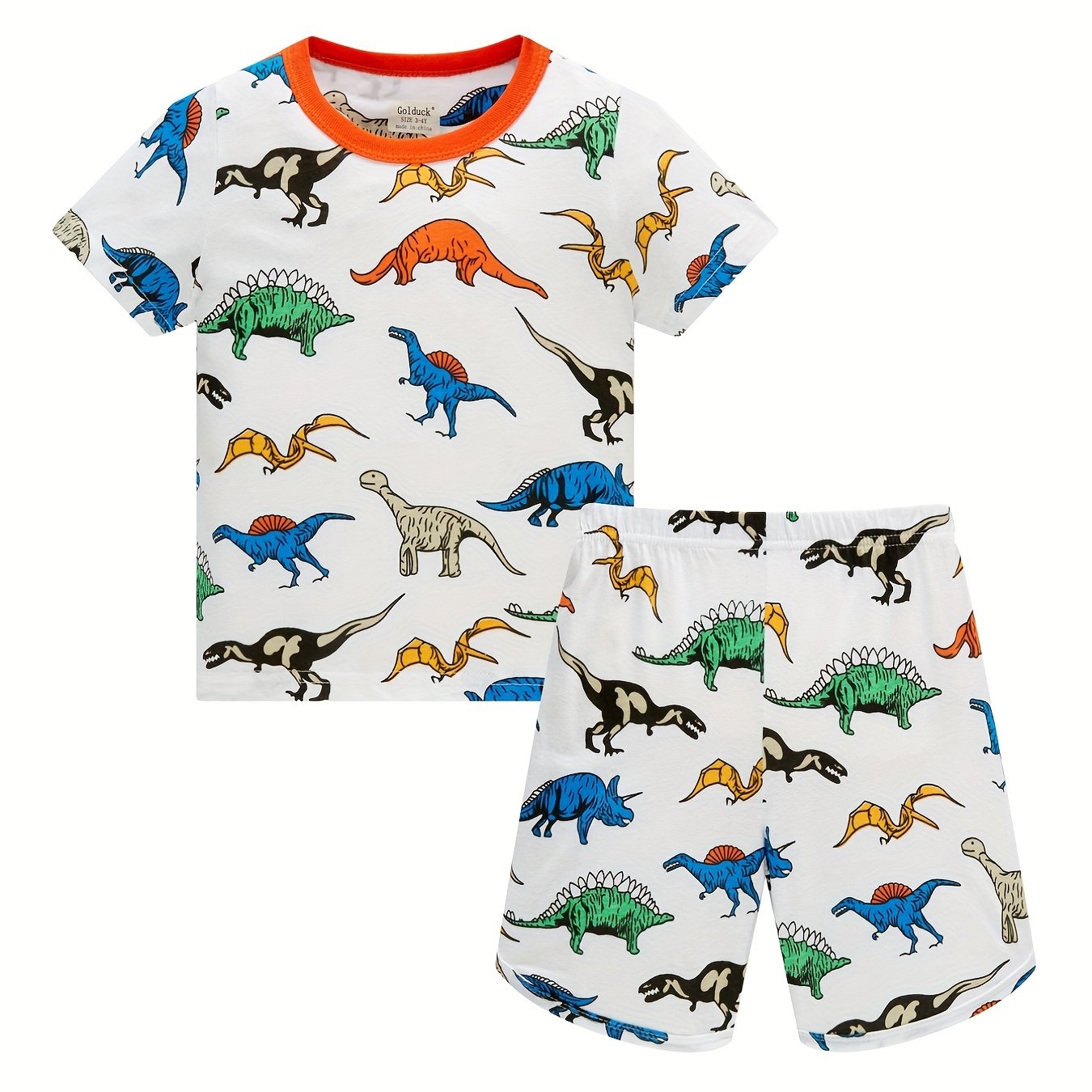 Boys Dino Print Pajamas Set Short Sleeve Top & Shorts