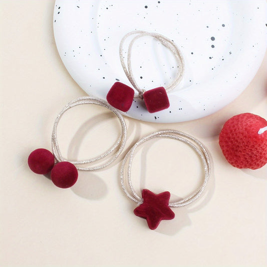 3pcs Cherry Hair Tie Scrunchie Rubber Band Head Rope Women's High Ponytail