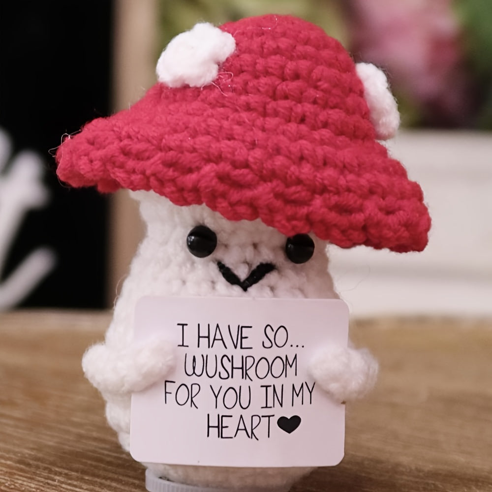 Crochet Amphibian Toy with Mushroom Hat - Emotional Support Gift