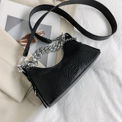Y2K Chain Baguette Bag Crocodile Embossed Handbag Women's Small Crossbody Purse
