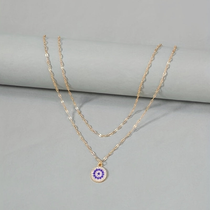 Evil's Eye Crystal Double Layer Necklace 18K Plated Sweater Chain