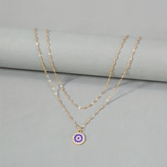 Evil's Eye Crystal Double Layer Necklace 18K Plated Sweater Chain