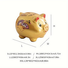 Ceramic Golden Pig Piggy Bank Large Coin Banknotes Home Living Room Ornaments