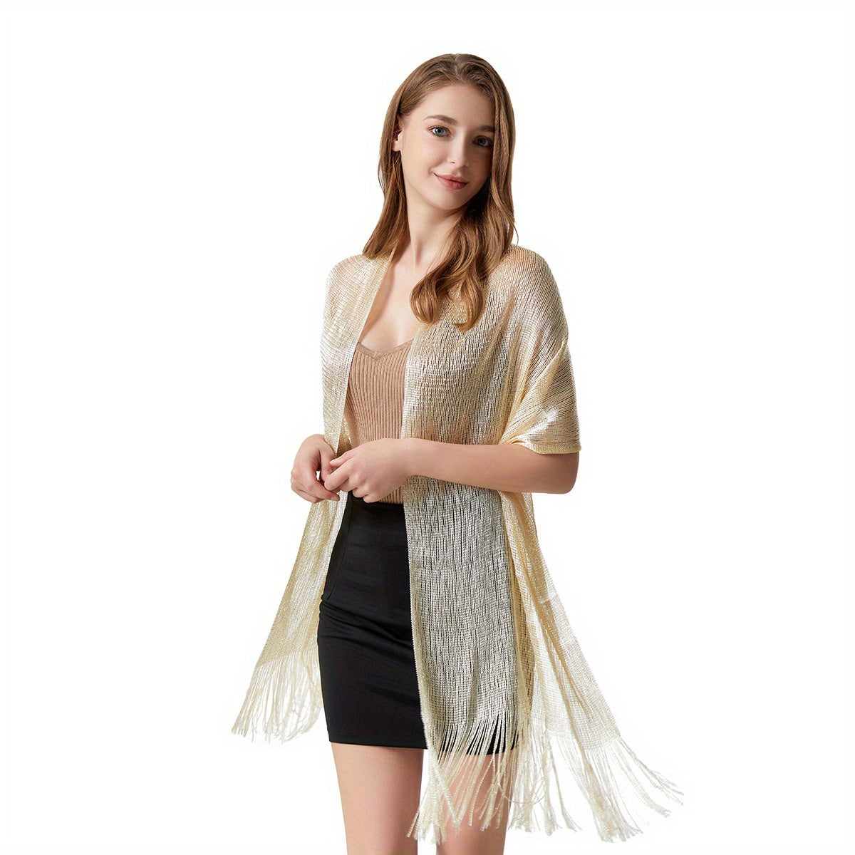 Metallic Tassel Shawls Solid Wraps Classic Scarf For Evening Dress