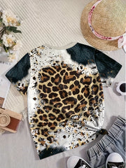 Girls Perfectly Imperfect Leopard Print Graphic T-shirt Short Sleeve Pullover