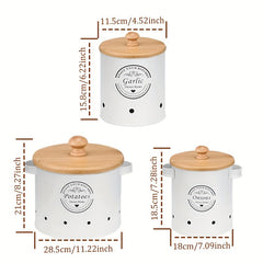 3pcs Household Iron Vegetable Storage Jar Kitchen Container