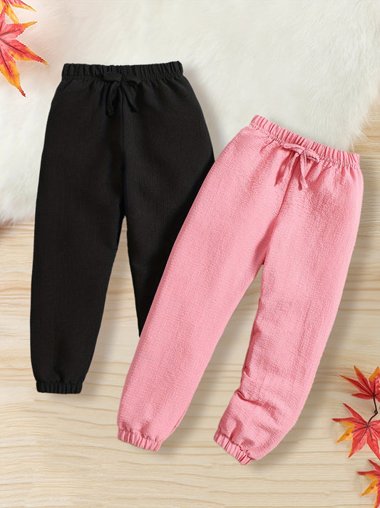 2pcs Girl's Dry Fit Bow Front Jogger Trousers