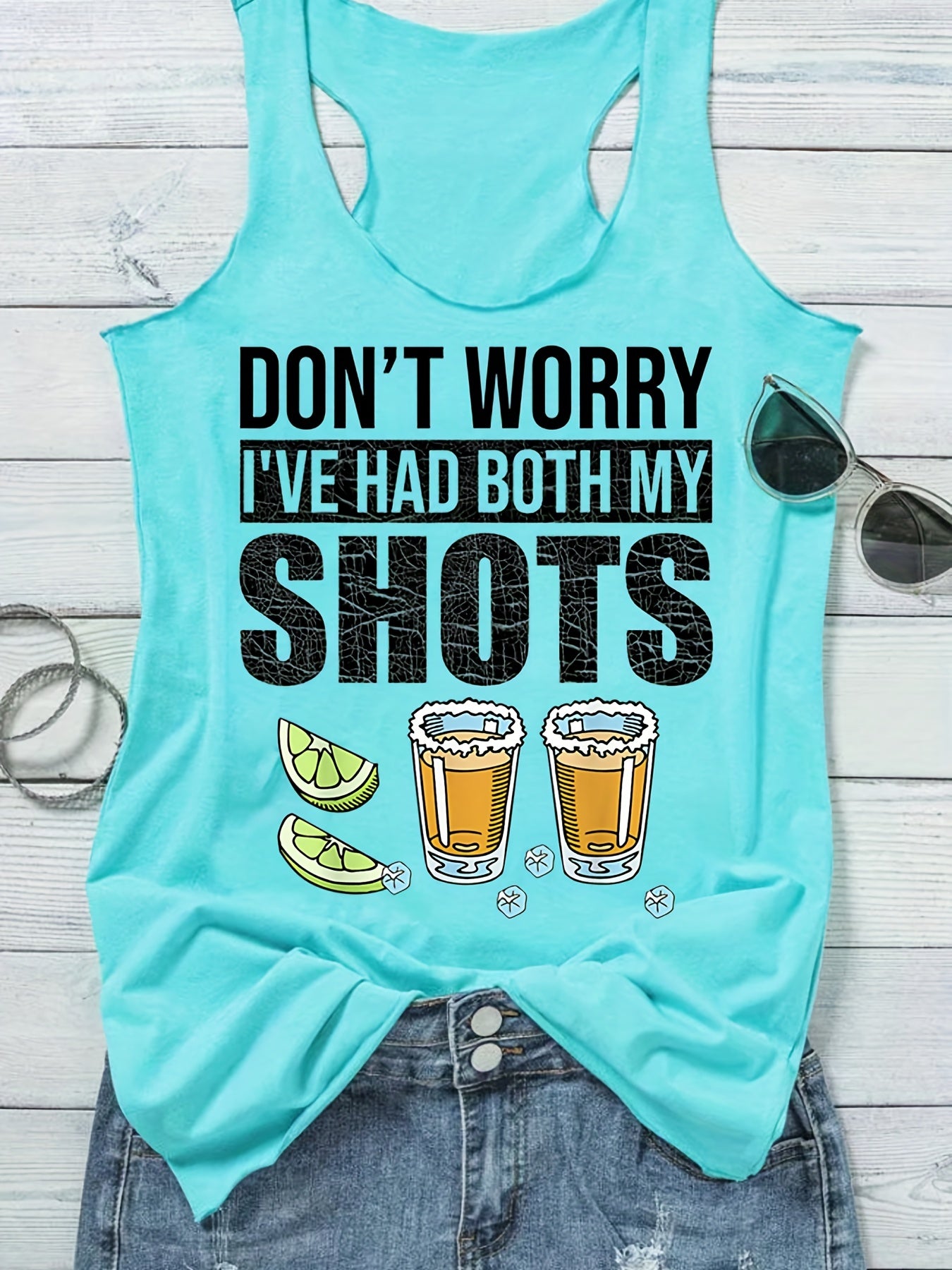 Cup Lemon Letter Print Tank Top Sleeveless Racer Back Summer Sports Top