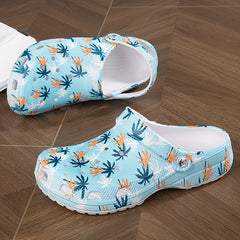 Women's Coconut Leaves Pattern Clogs Slip On Beach Shoes