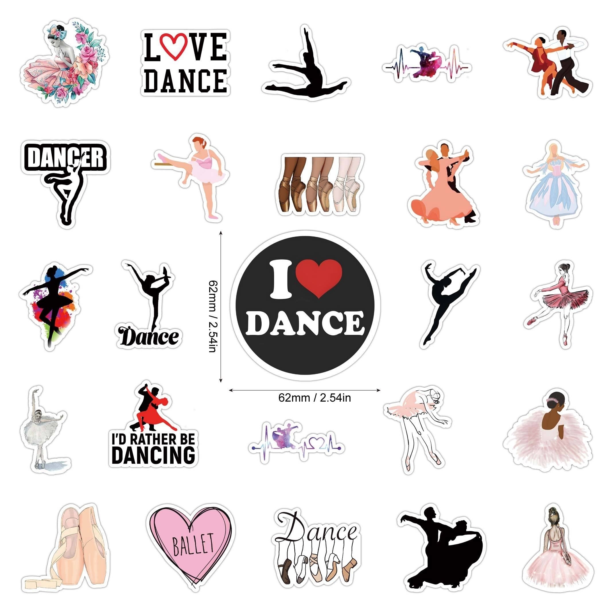 62pcs Dancing Stickers for Water Bottles Laptop Car Decal