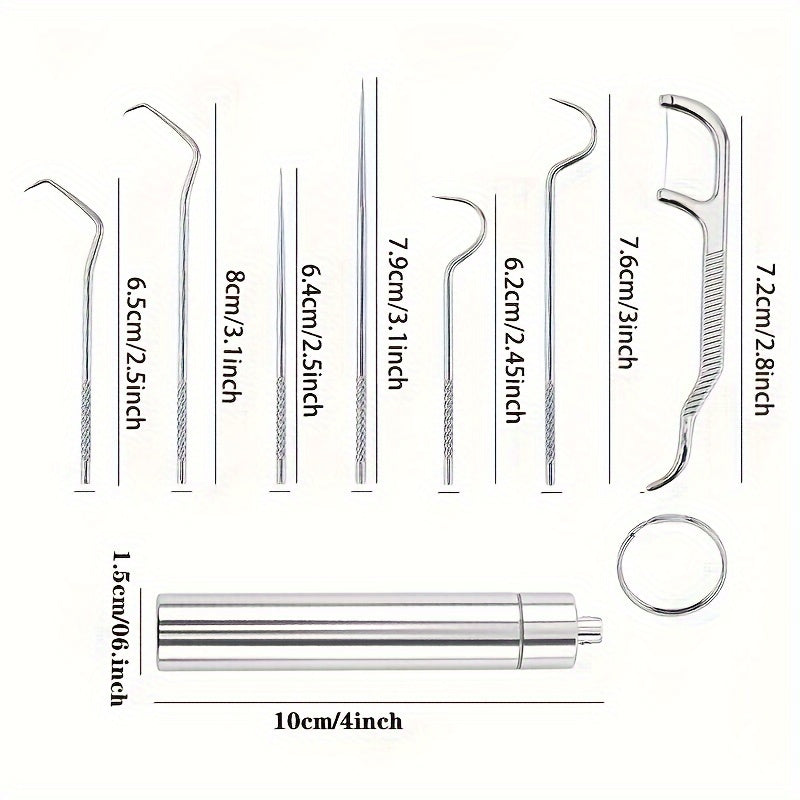 Stainless Steel Toothpick Dental Floss Set With Storage Tube
