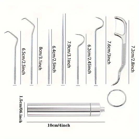 Stainless Steel Toothpick Dental Floss Set With Storage Tube
