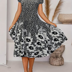  Floral Print Short Sleeve Loose Dress