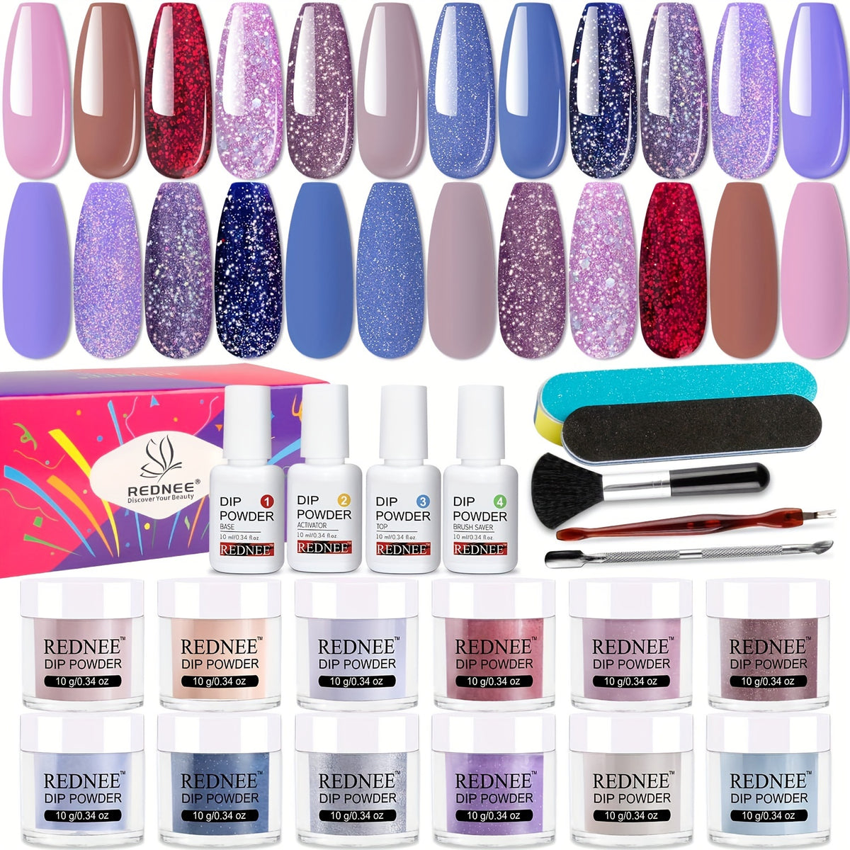 21 Pcs Sunset Colors Dip Powder Nail Kit with Tools