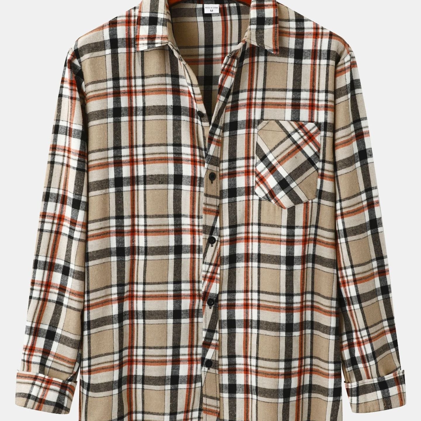 Men's Vintage Hawaiian Style Flannel Fleece Plaid Lapel Shirt
