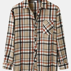 Men's Vintage Hawaiian Style Flannel Fleece Plaid Lapel Shirt