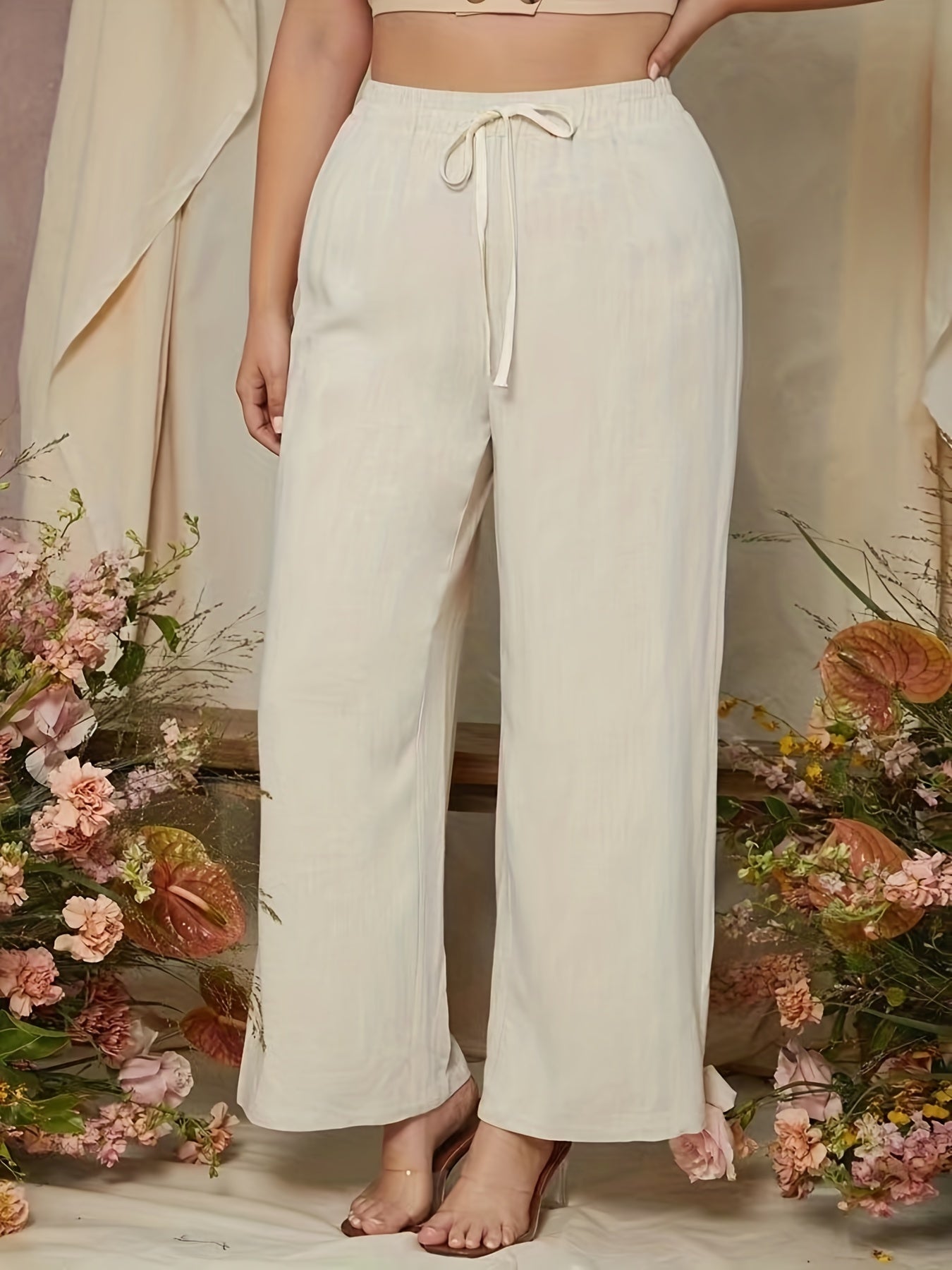  Drawstring Wide Leg Pants High Rise Elastic