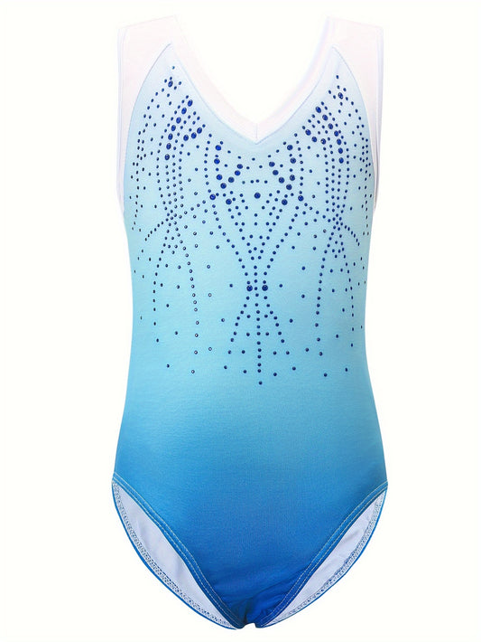 Girls Gradient Sleeveless Gymnastics Romper Suit - Sports Training Gift