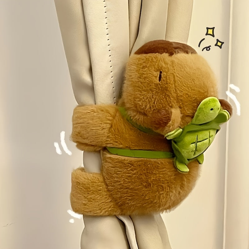 Capybara Plush Bracelet with Turtle Soft Polyester Dark Brown Wristband