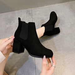 Women's High Heel Ankle Boots Round Toe Slip On Booties