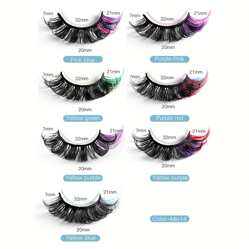 14 Pairs Layer Thick D Curling False Eyelashes Colorful and Natural Looking