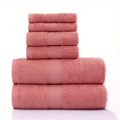 6pcs Solid Towel Set Soft Skin-friendly Cotton Towels for Home Bathroom