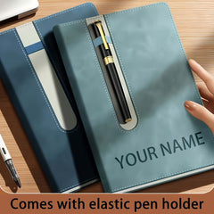 Custom Name A5 Notebook with Pen Holder Soft PU Leather Journal