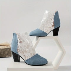Women's Embroidered Decor Heels Back Zipper Shoes