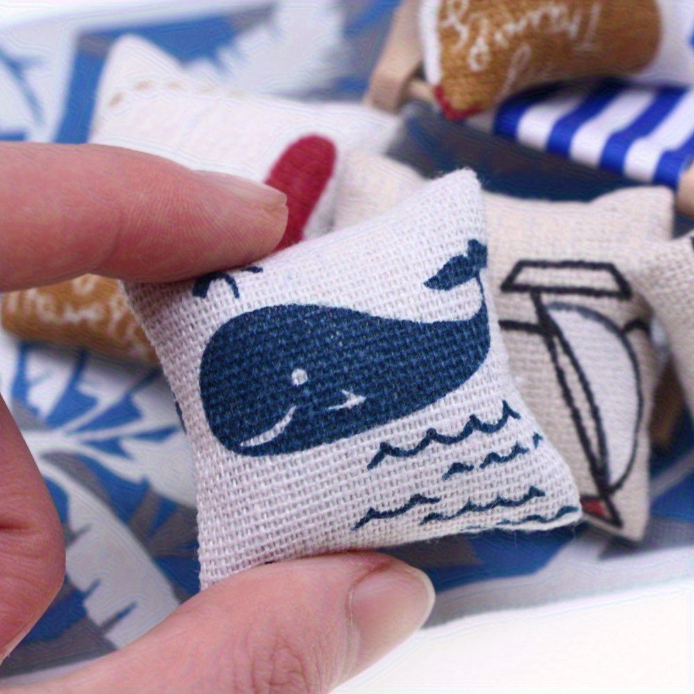 Nautical Pillow with Hand Drawn Maritime Designs - Light Brown