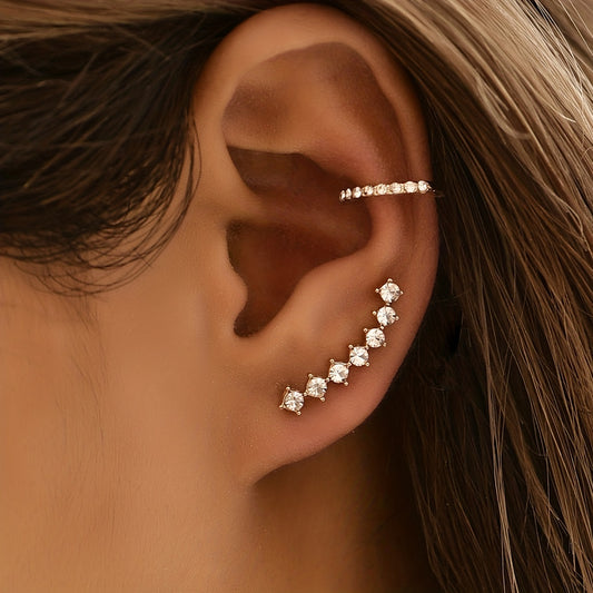 3pcs Geometric Crystal Stud Huggie Earrings Set Golden Wedding Party Jewelry