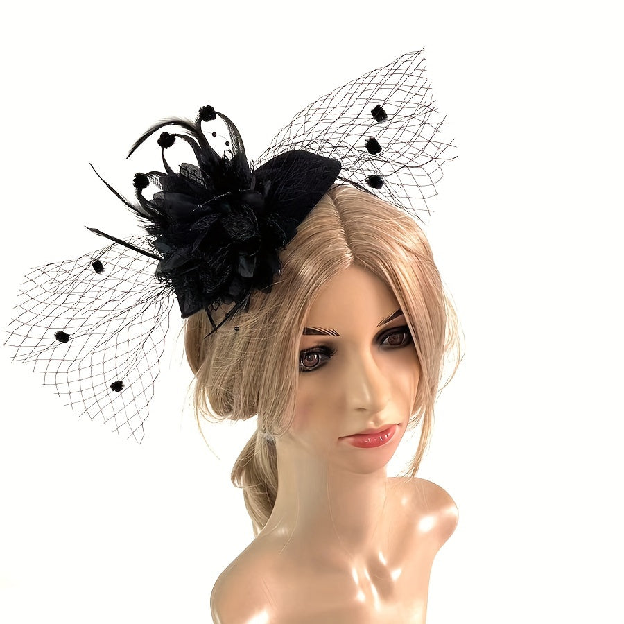 Vintage Feathered Netting Headpiece for Weddings