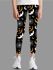 Girl's Skull Full Print Tight Leggings for Halloween