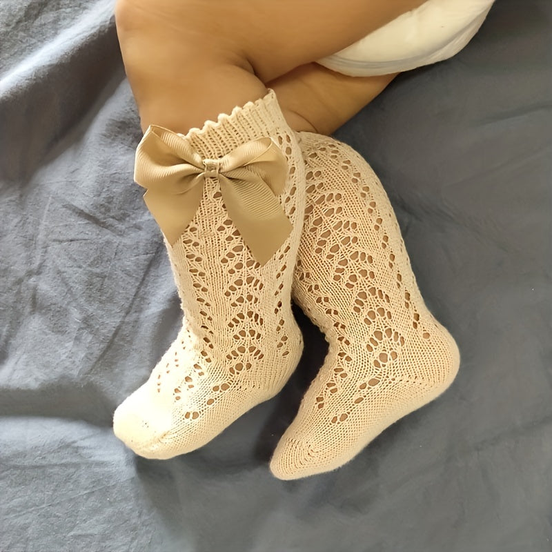 3 Pairs Baby Bow Princess Knee High Socks Toddler Infant Mesh Breathable