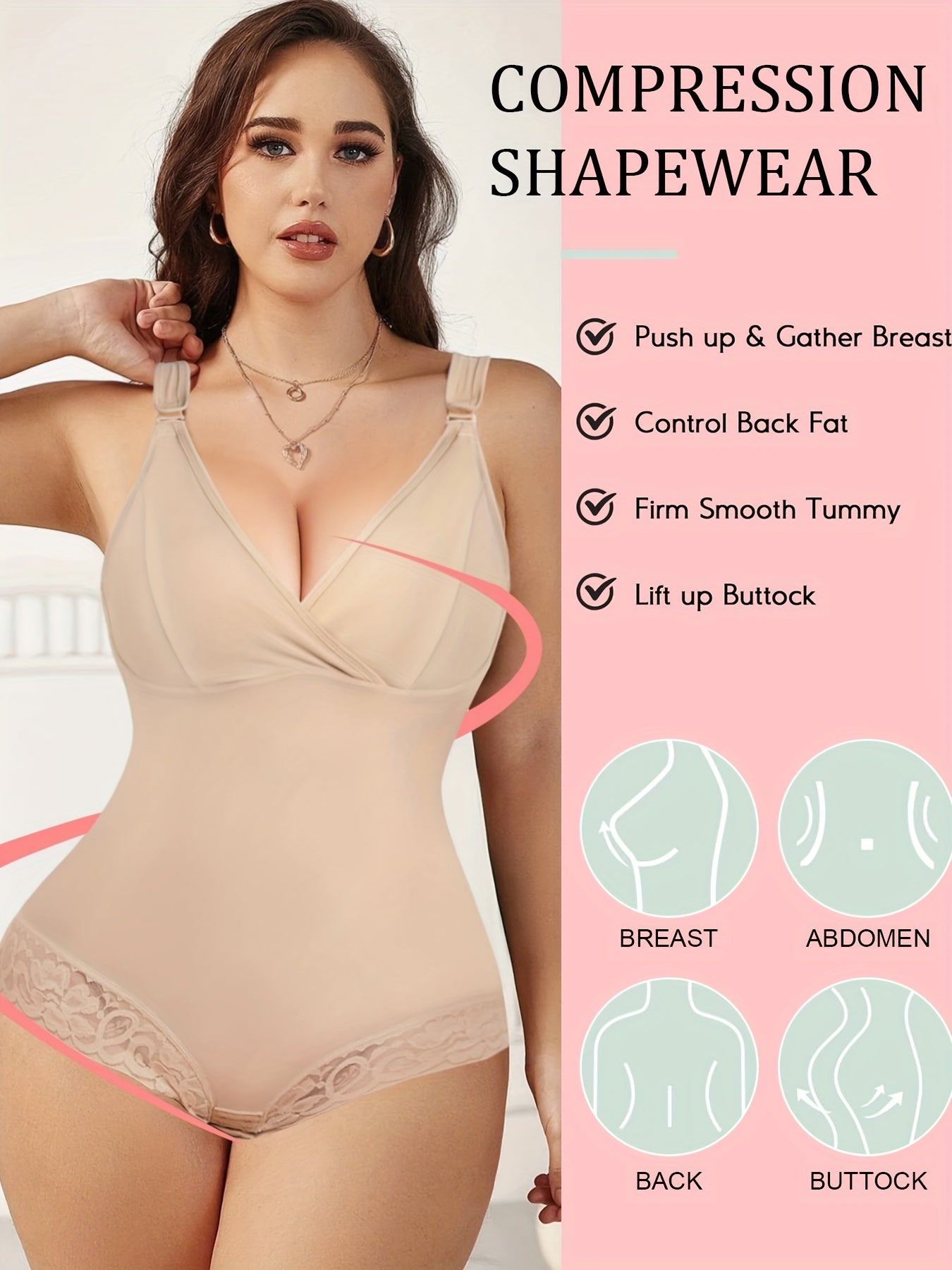 Lace Trim Shaping Bodysuit Tummy Control Butt Lifting Slimmer Body Shaper