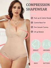 Lace Trim Shaping Bodysuit Tummy Control Butt Lifting Slimmer Body Shaper